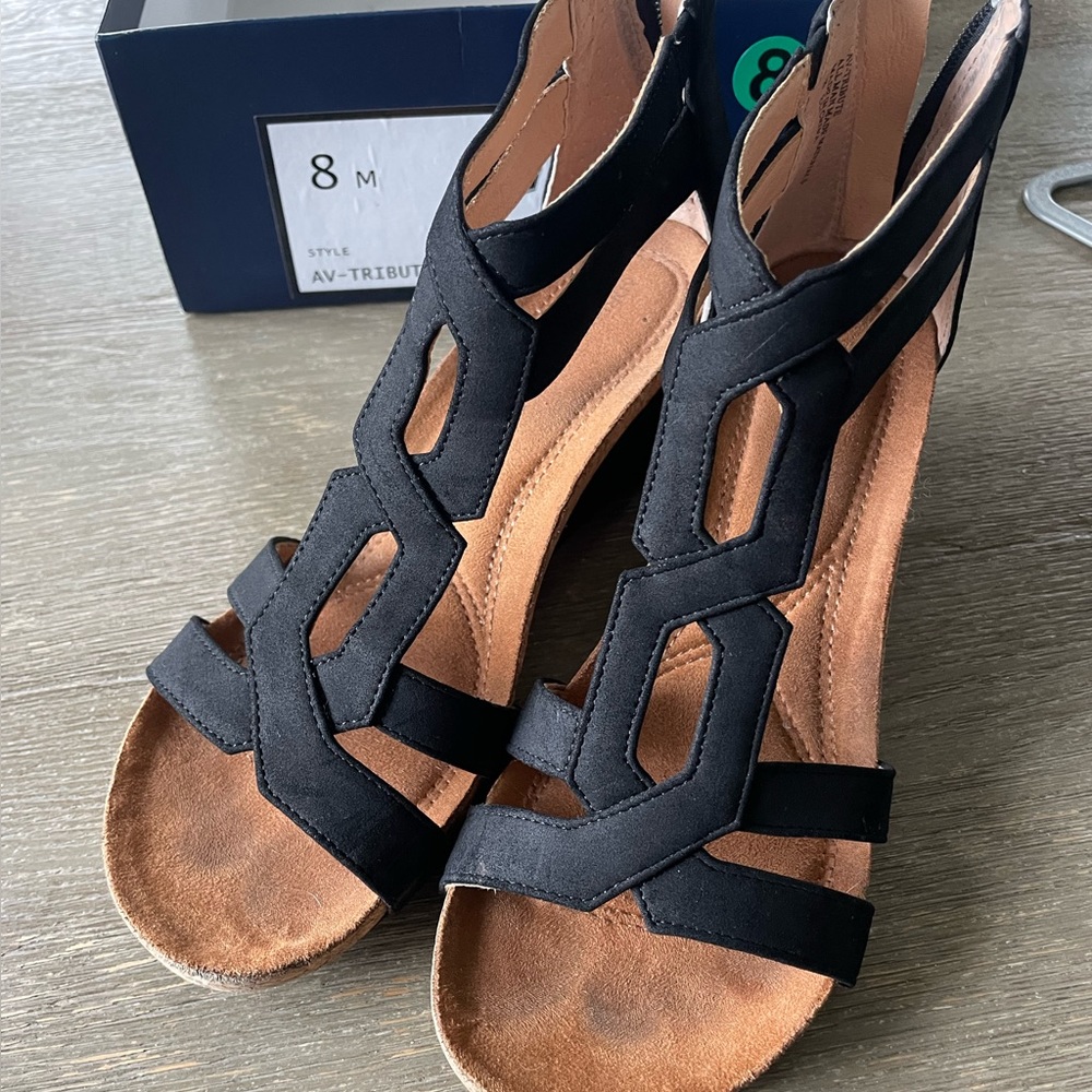 Adrienne Vittadini Black Summer Heels Women size 8